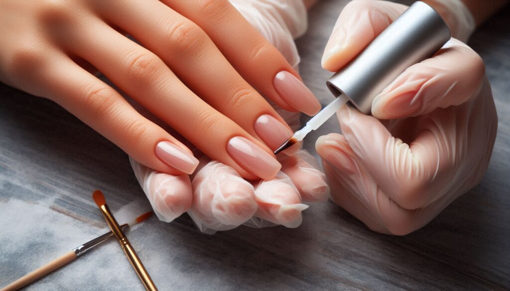 Aplicación de capa base en uñas.