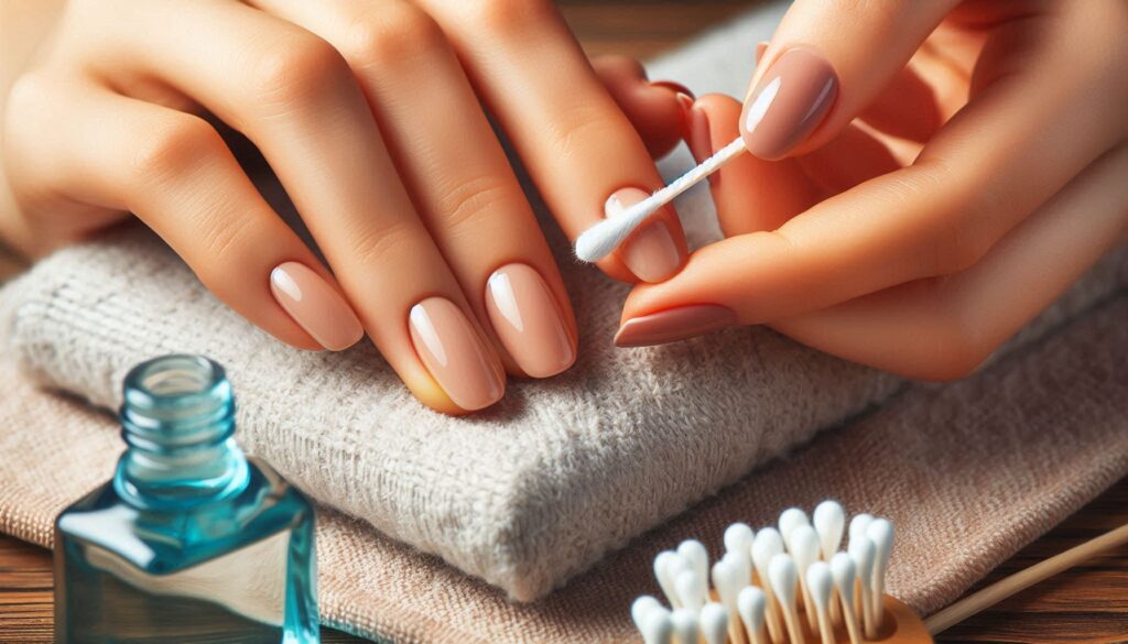 Limpieza de uñas antes de la manicura.