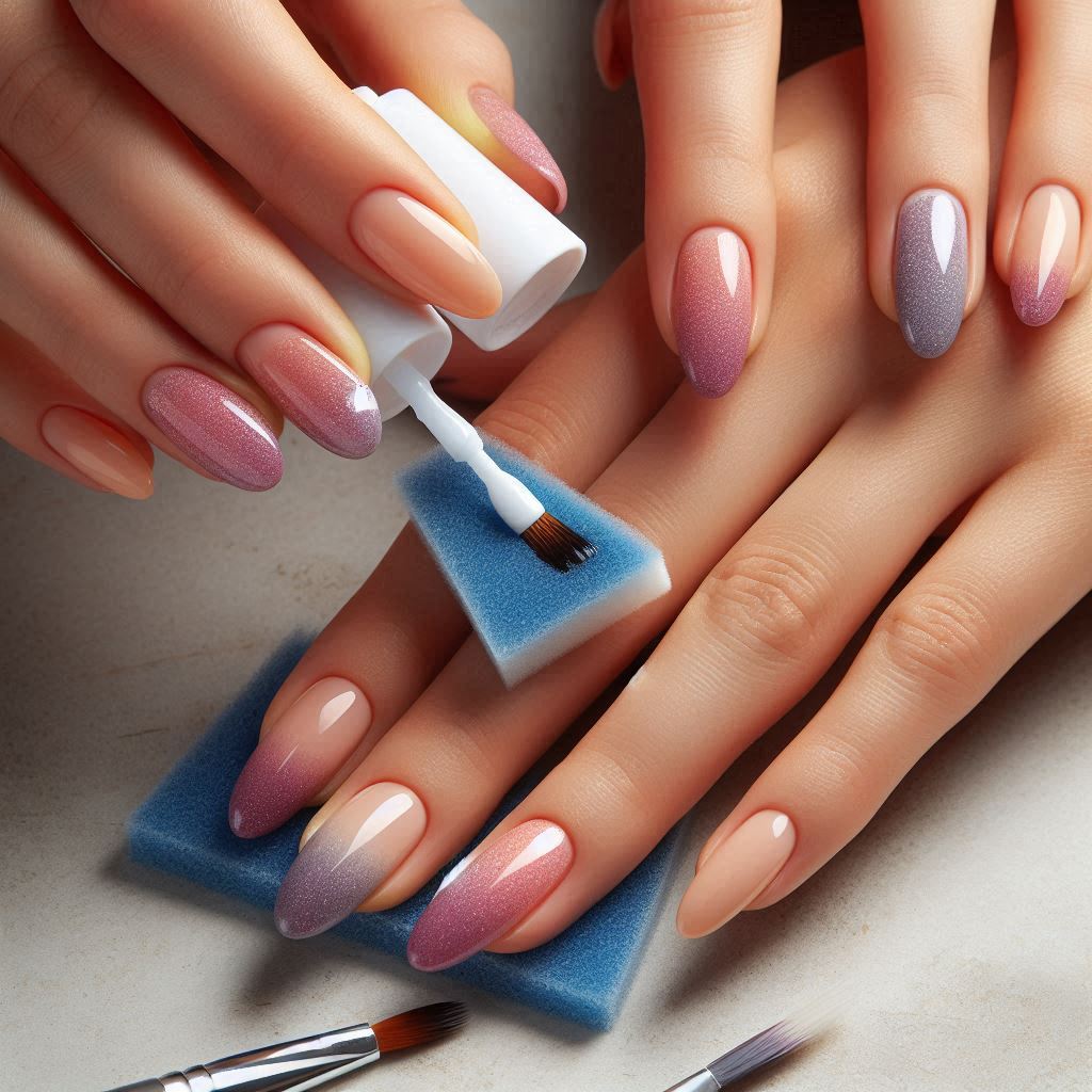 Aplicación de colores para efecto degradado en uñas