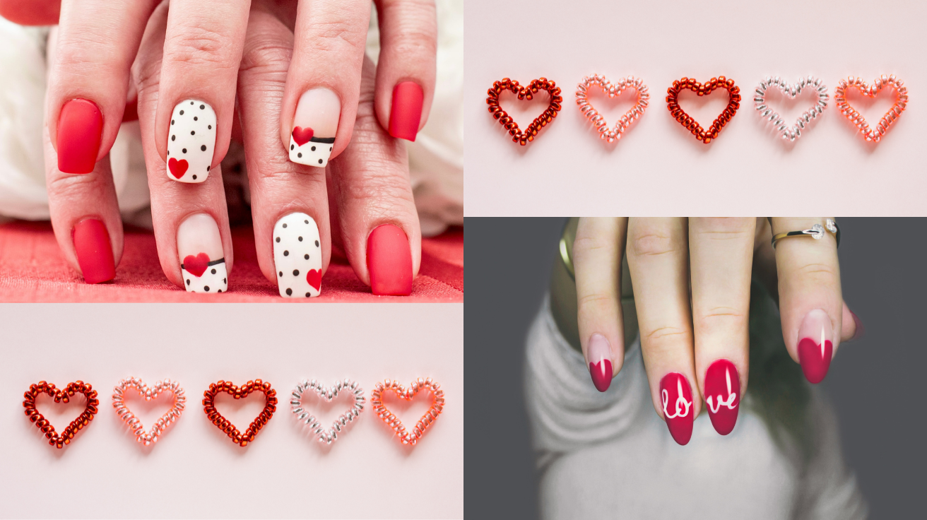 Diseños de uñas para San Valentín en tonos rojo y rosa románticos