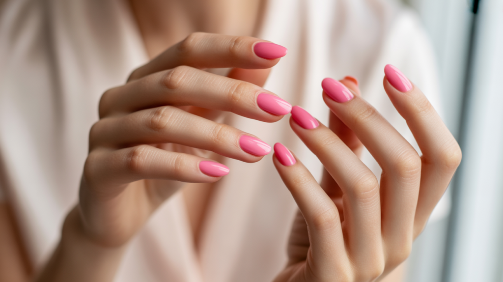 Uñas rosa pastel románticas para San Valentín con acabado brillante