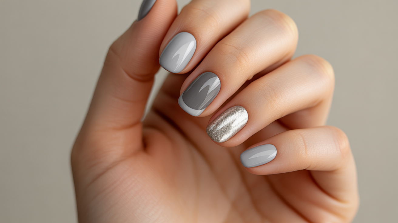 uñas en tonos grises elegantes modernas diseño combinado