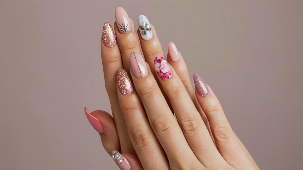 Uñas decoradas en tonos rosa