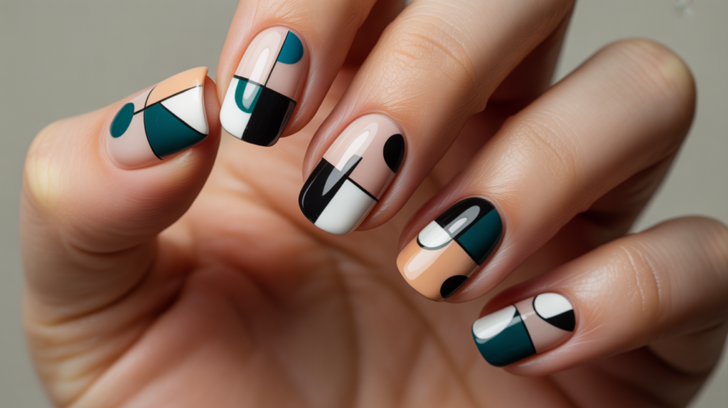 uñas con diseños geométricos abstractos color block