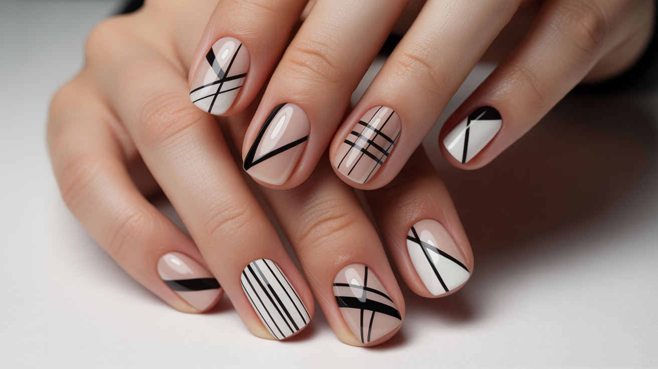 tendencias de uñas con diseños geométricos modernos