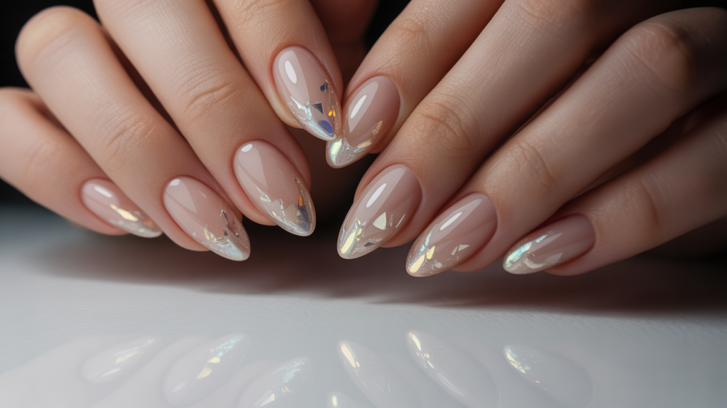 uñas nude efecto vidrio roto minimalistas