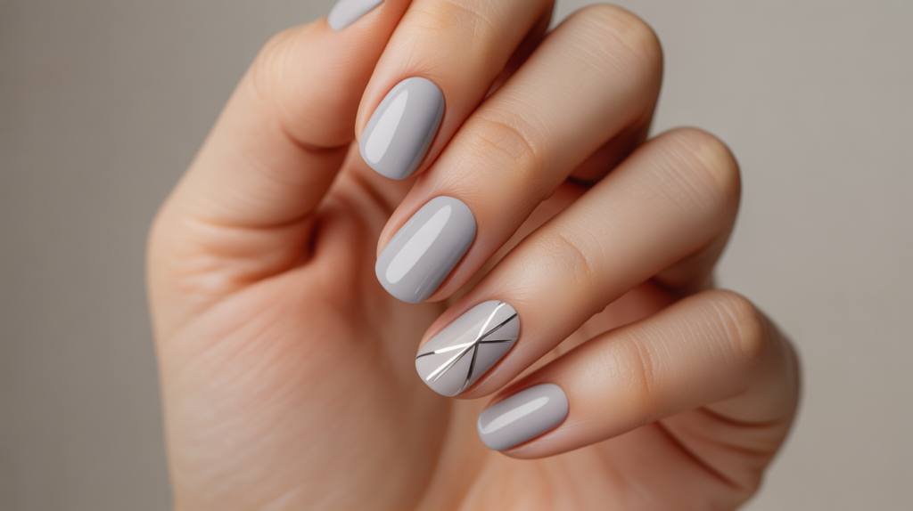 uñas grises con decoracion plateada elegante