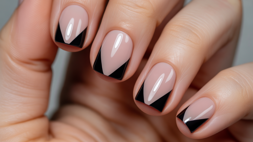 uñas con triángulos geométricos minimalistas