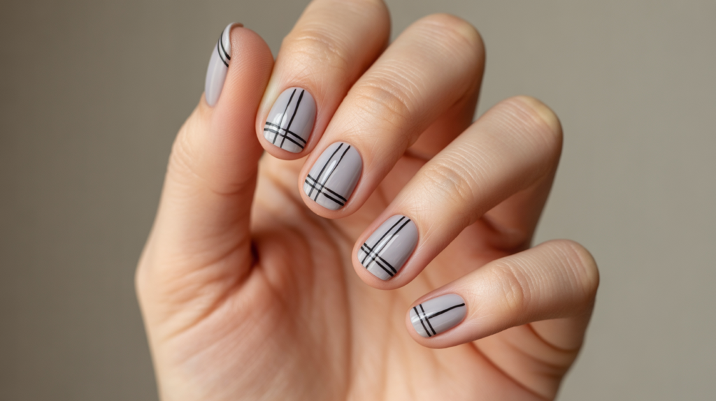 uñas grises diseño geometrico moderno minimalista