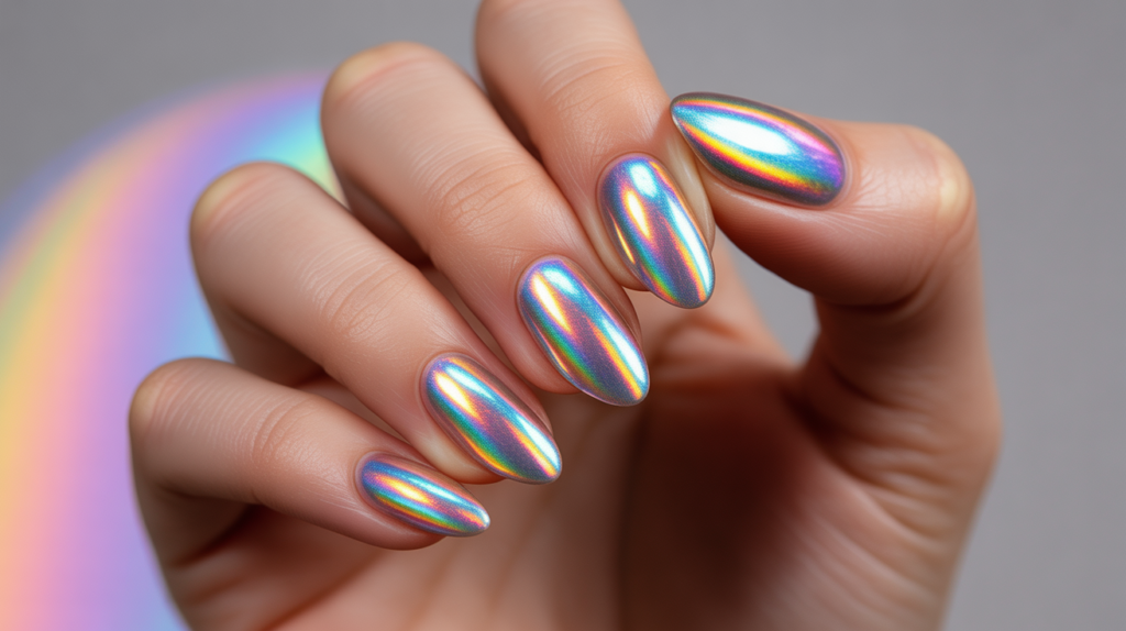 uñas holográficas efecto espejo brillante