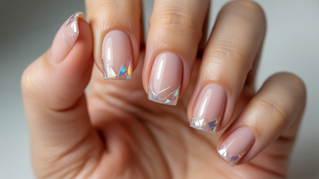 uñas francesas con efecto vidrio roto