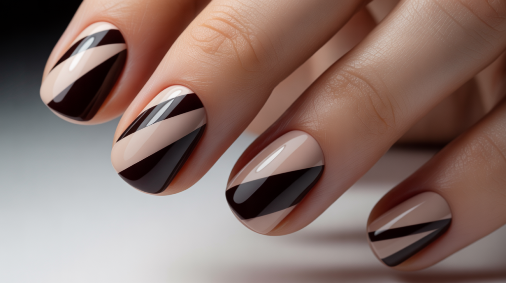 uñas con diseños geométricos diagonales modernas