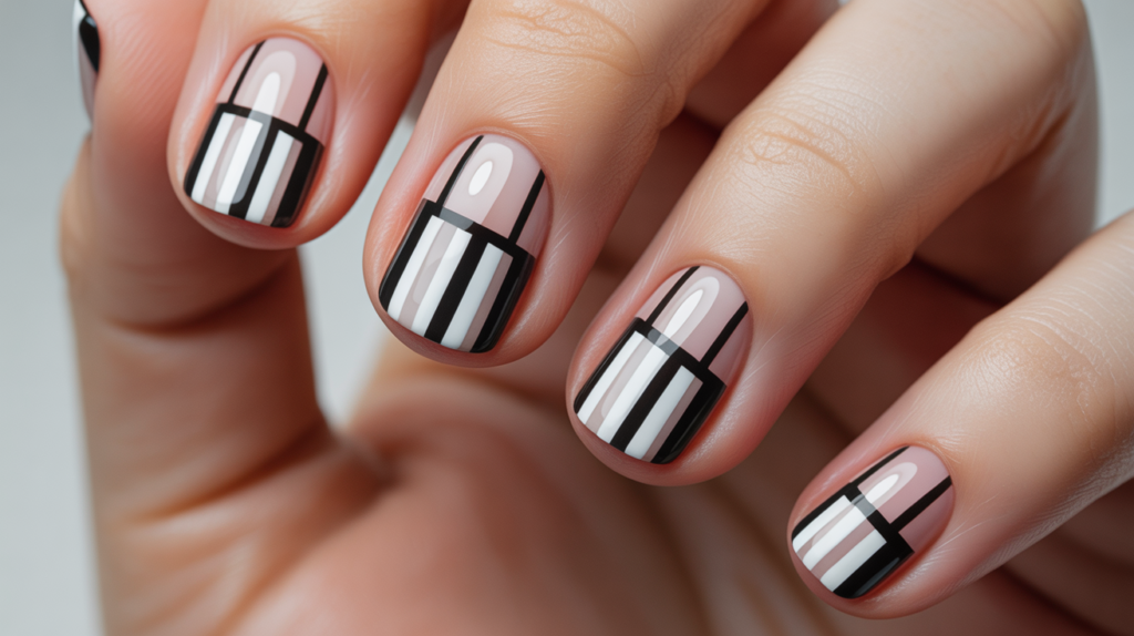 uñas con rayas geométricas modernas