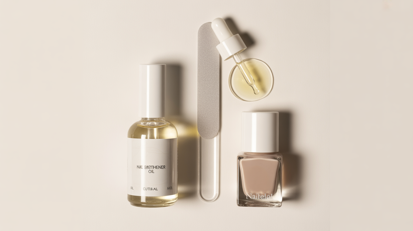 Productos para el cuidado de las uñas como fortalecedor, aceite y lima profesional