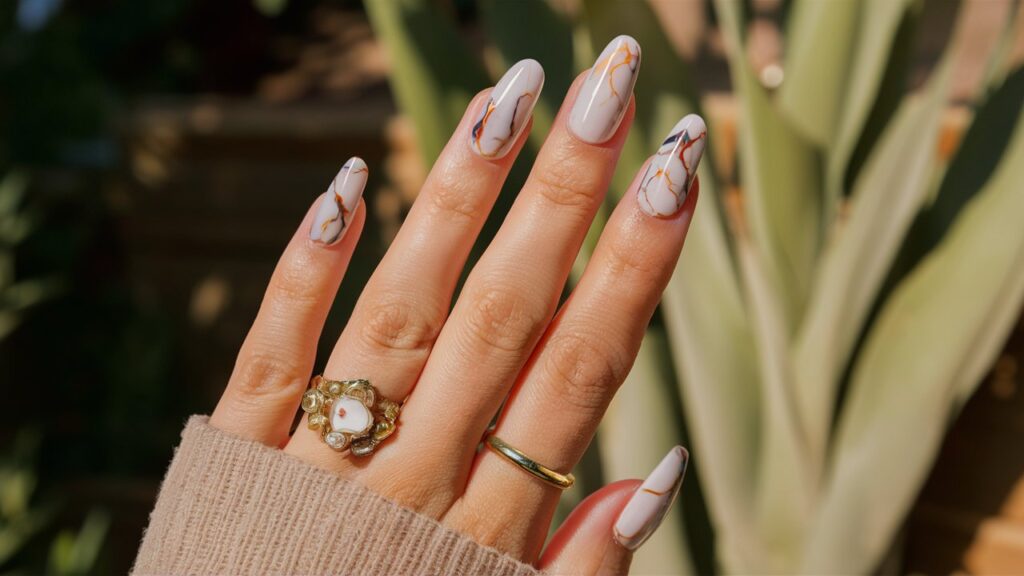 Uñas decoradas con diseño de efecto marmolado.