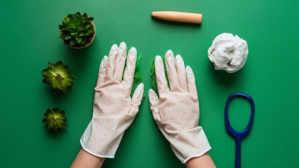 Uso de guantes protectores para tareas domésticas.