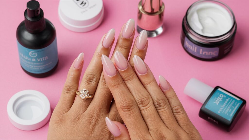 Retocando uñas de gel en salón de belleza.