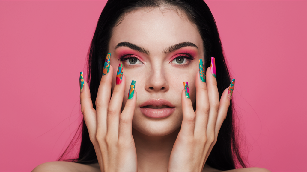 Uñas con diseño abstracto en efecto acuarela