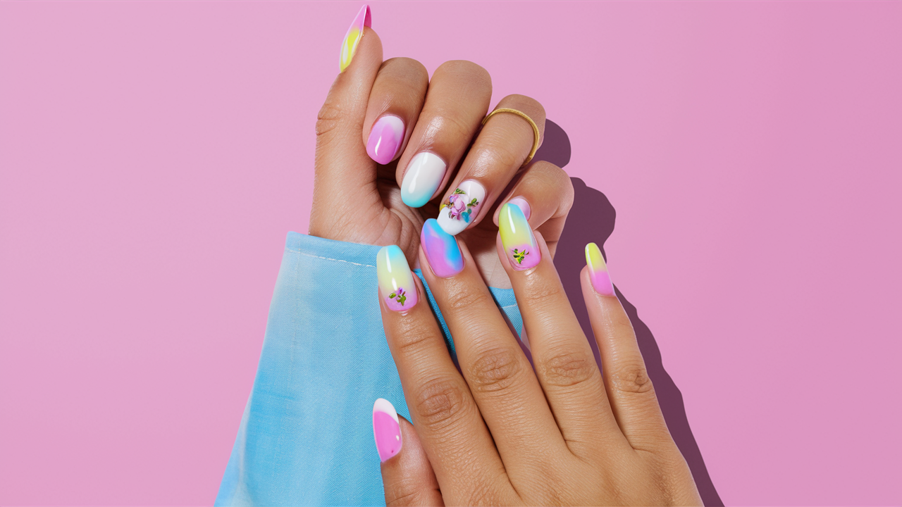 Uñas con efecto acuarela en tonos pastele